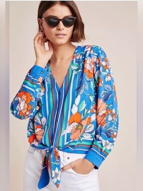 Anthropologie Maeve Elan Scarf Printed Blouse